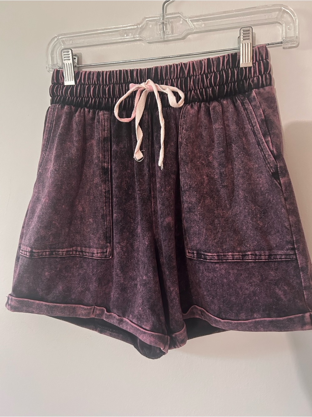 Zenana Washed Pink Athletic Knit Shorts with Drawstring Waist